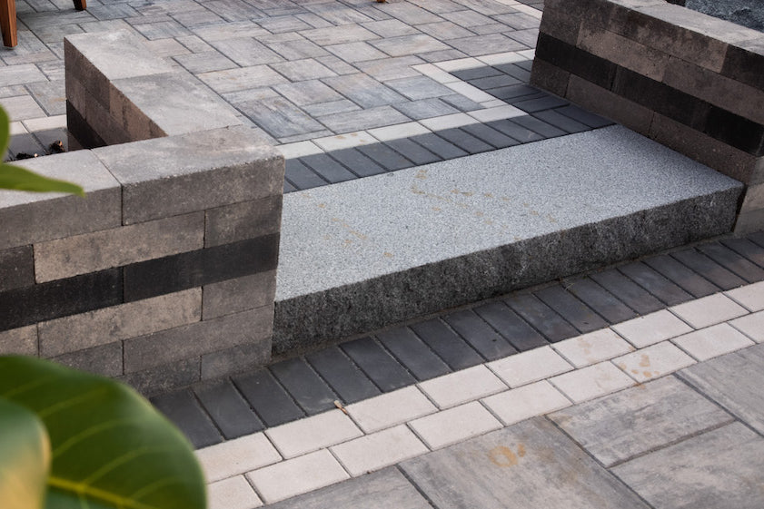 Patio Separation step with a triple element border on each side