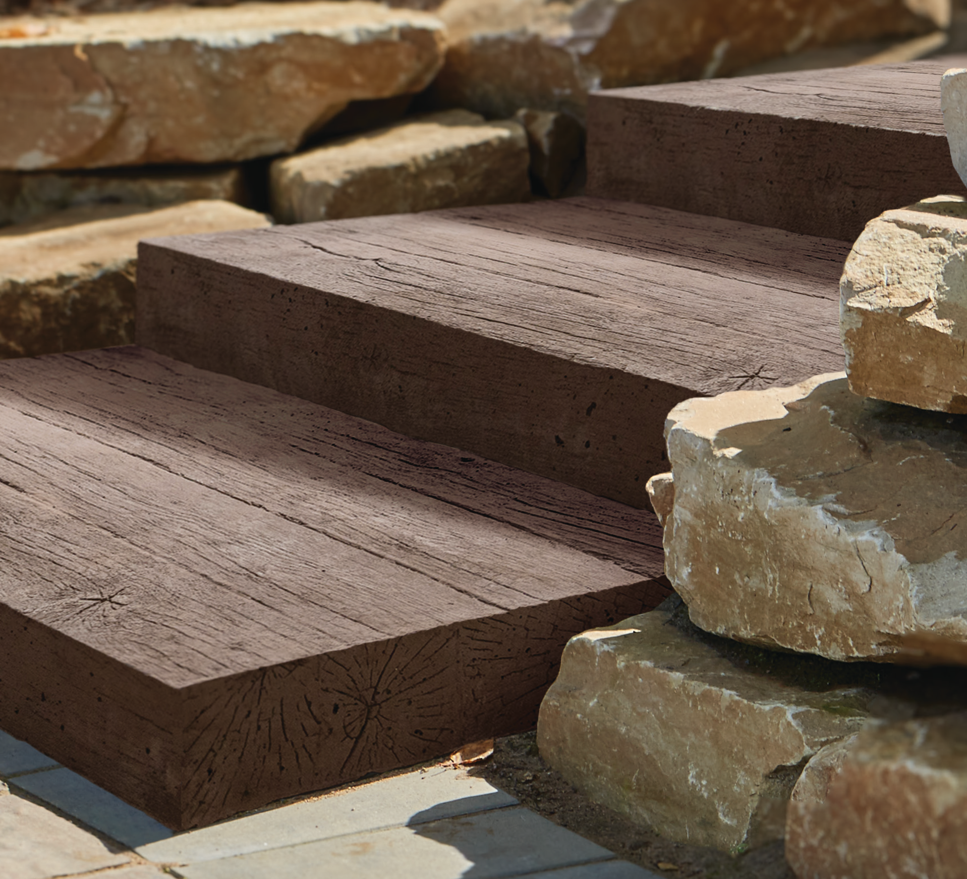 Concrete Step Units with a wood grain finish.