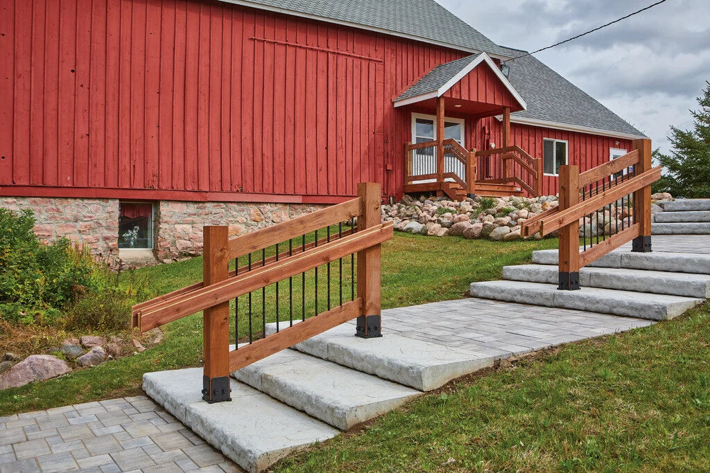 Multilevel walkway using Oversized step units for the steps.
