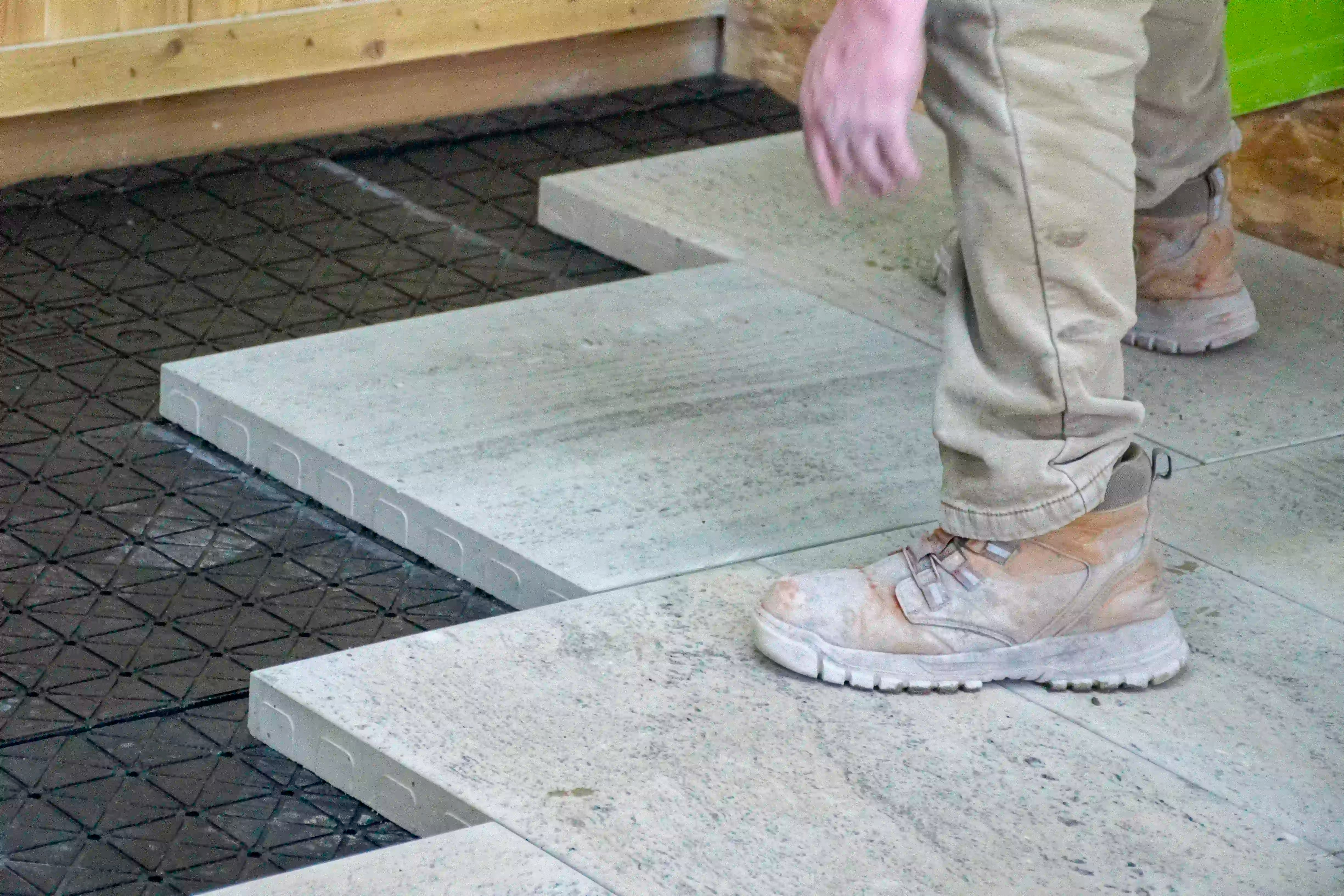 Travertine Pavers in Capri being installed on Next Base and Cherrystone