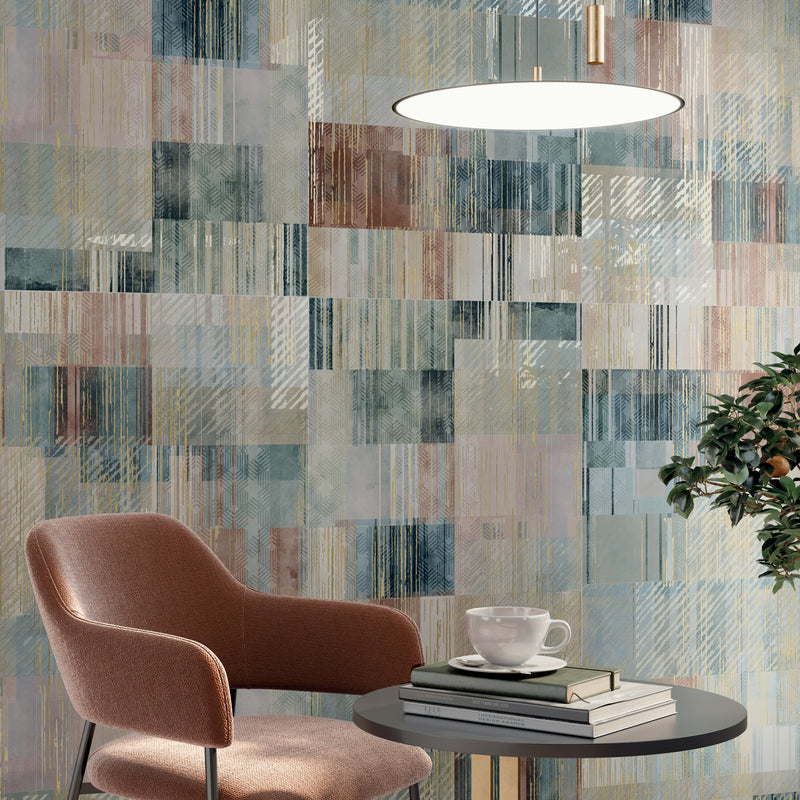 Feature wall featuring Wallpaper Tiles with multiple colours in the style Fantasy