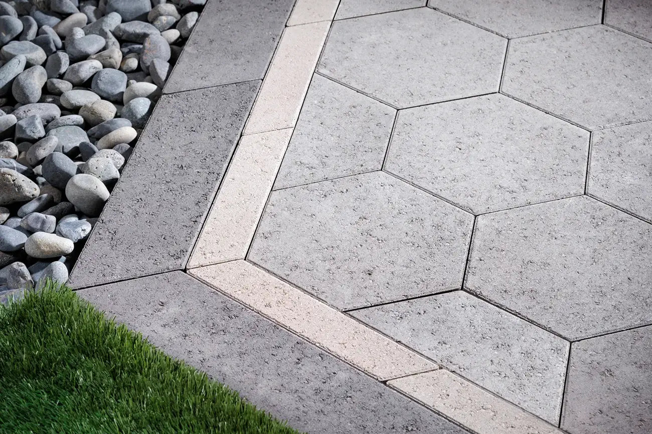 Scandina Grey Hexagon pavers with a border.