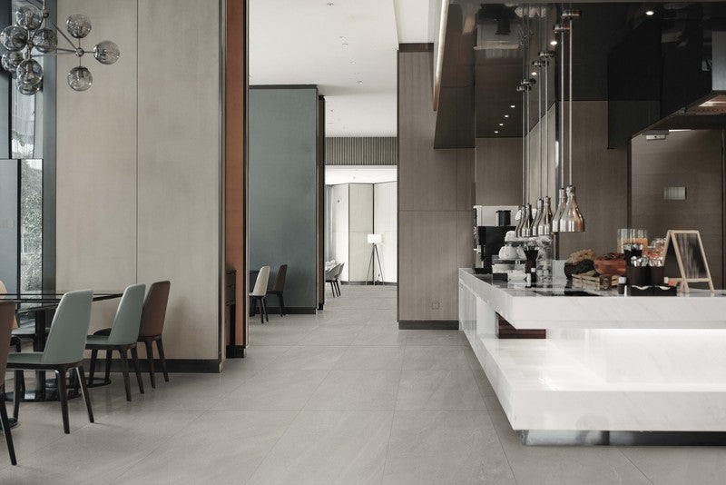 Office space with Nature Porcelain Tiles installed on the floors.