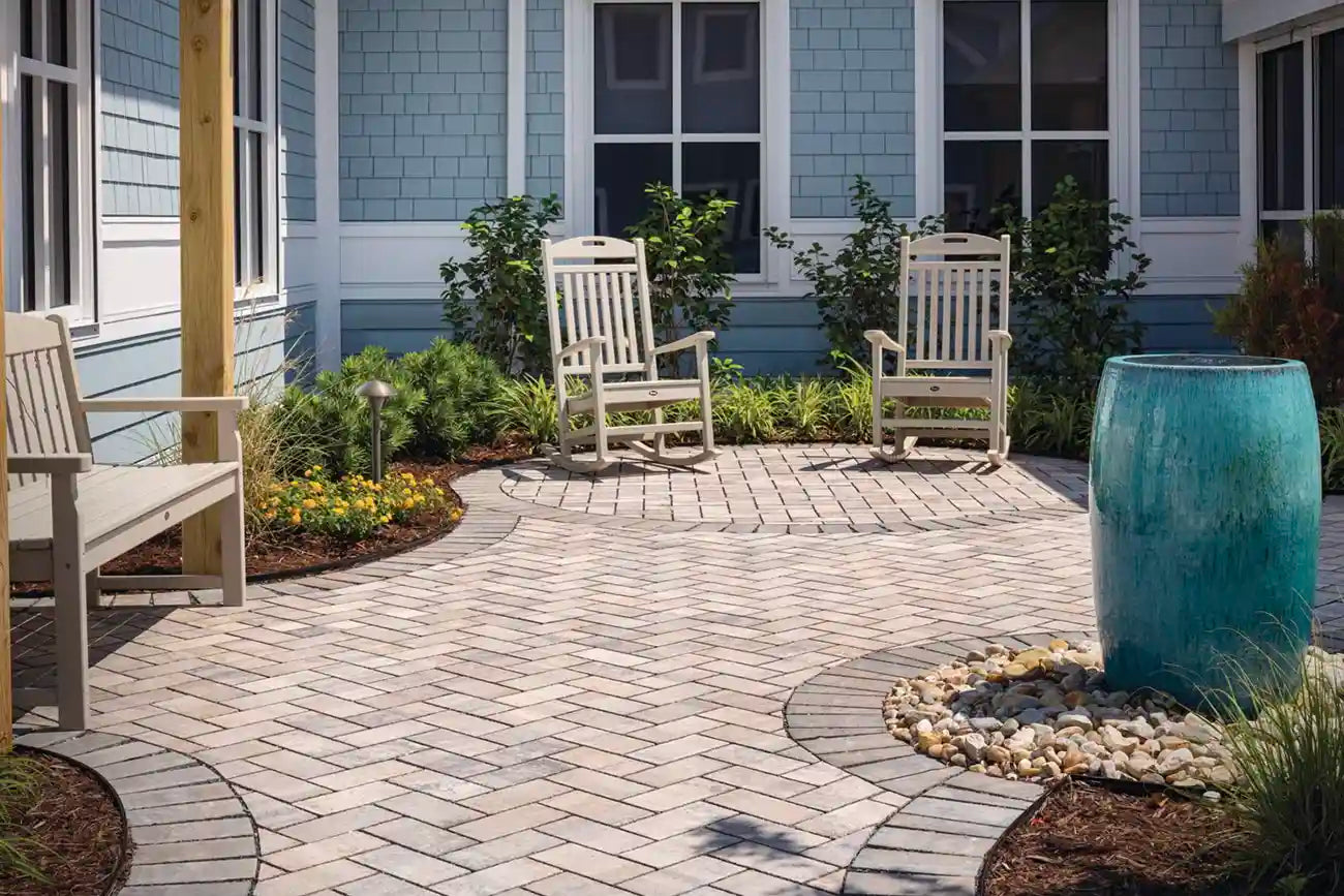 Stairway built with Passageways Stepping Units with rock bed and garden on either side