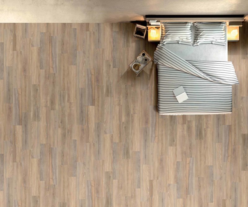 Wood look Porcelain Tiles used as flooring in a bedroom