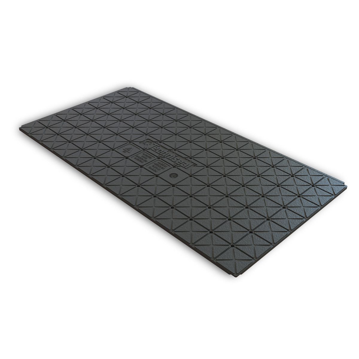 Black rectangle mat used for patio installation.