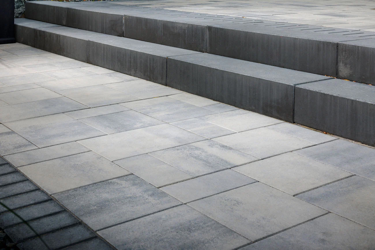 Dimension Paver Set Patio with two stair step and double border