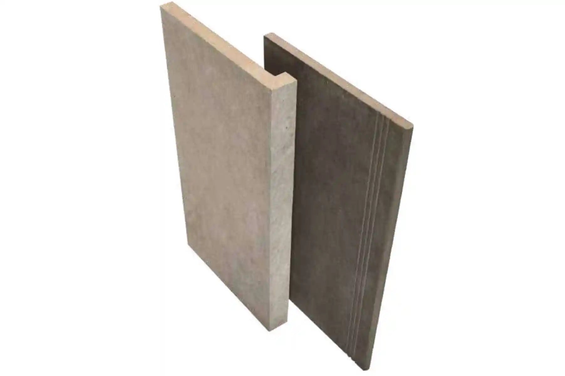 Porcelain pool edging. one with a l shape lip and one with a bullnose edge with groves and a drip grove.