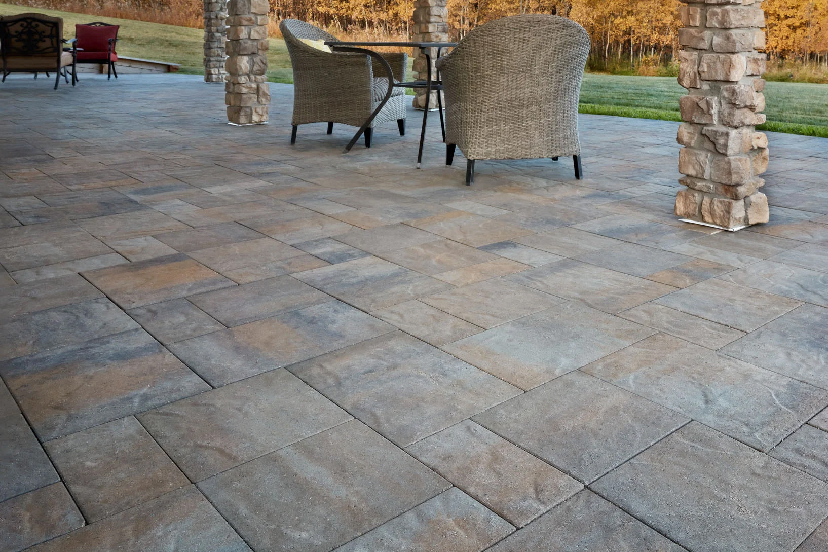 Patio made with the small origin paver set with a two level design.