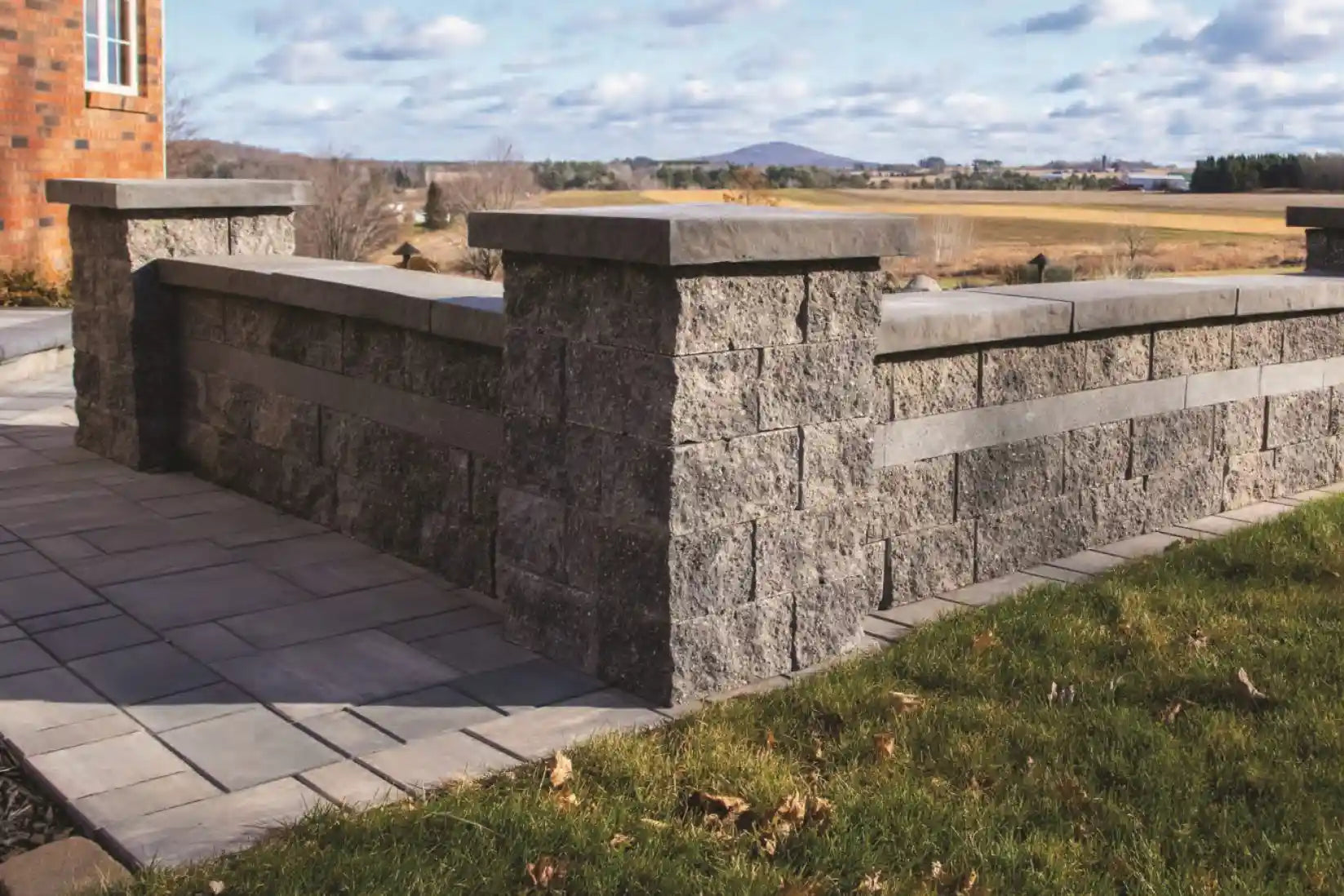 Freestanding Split face finished wall system.